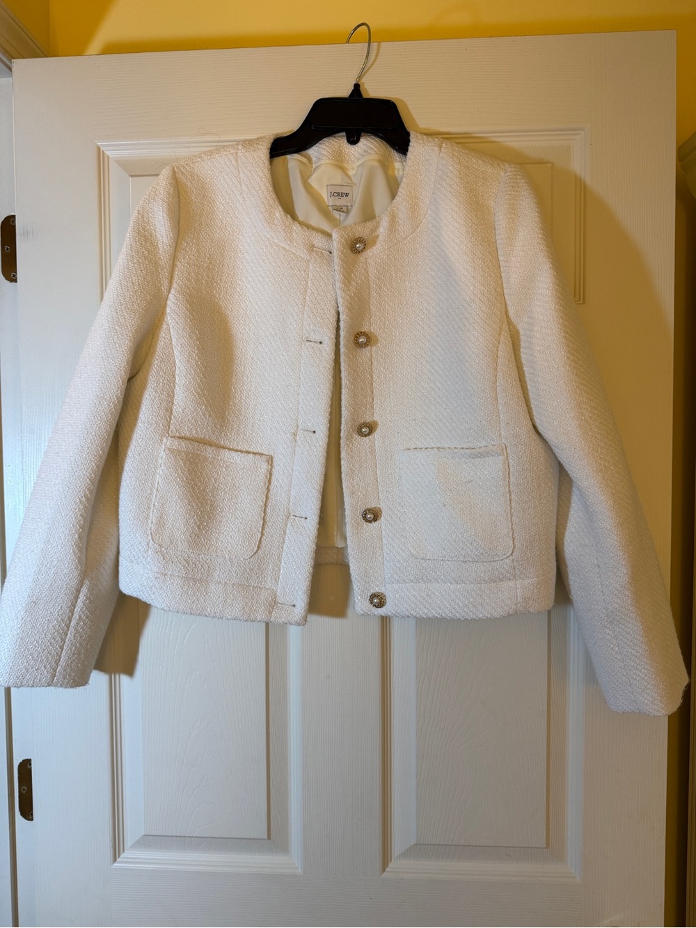 J. Crew White Textured Button-Front jacket